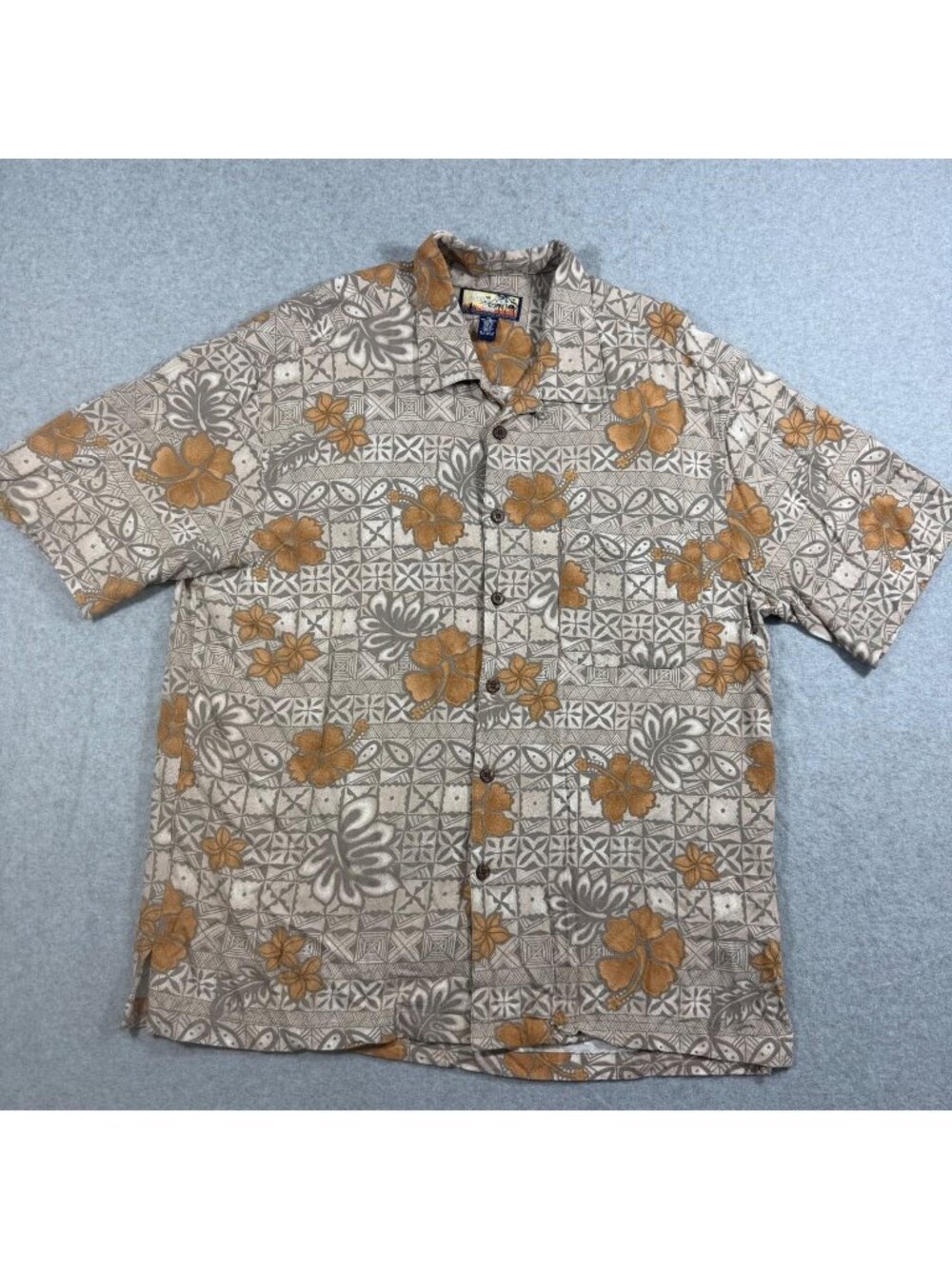Havana Jack’s Cafe Men’s XL Gray Tan Tropical Hawaiian Rayon Shirt Short Sleeve